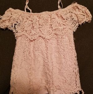 Pink laced off the shoulder top